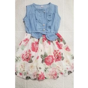 Denim Floral Sleaveless Girls Dress